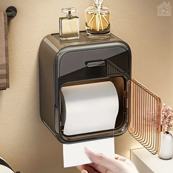 suporte de papel higiênico preto com gaveta