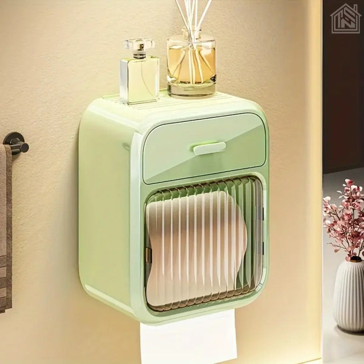 suporte de papel higiênico verde com gaveta visão lateral