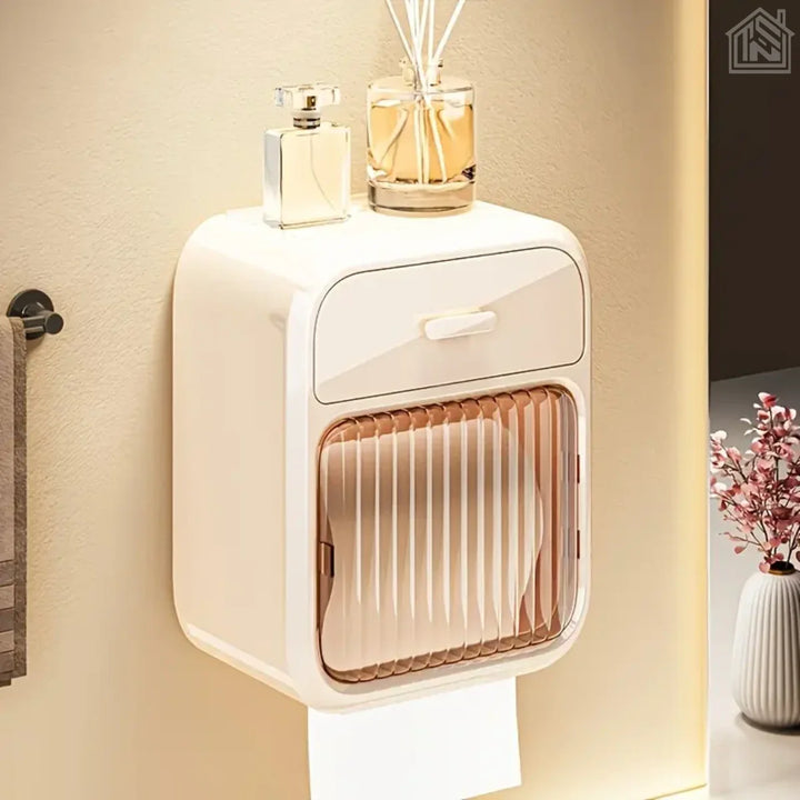 suporte de papel higiênico branco com gaveta