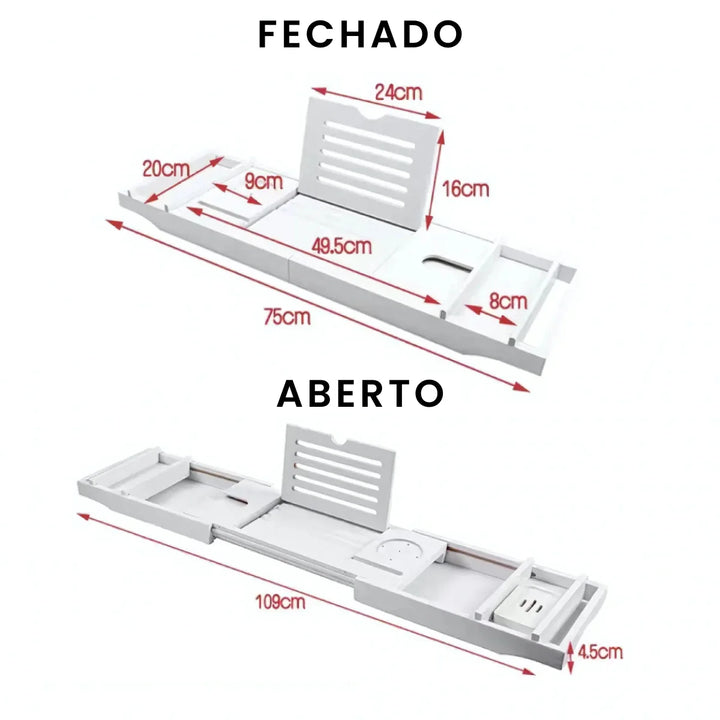 bandeja para banheira branca aberta e fechada