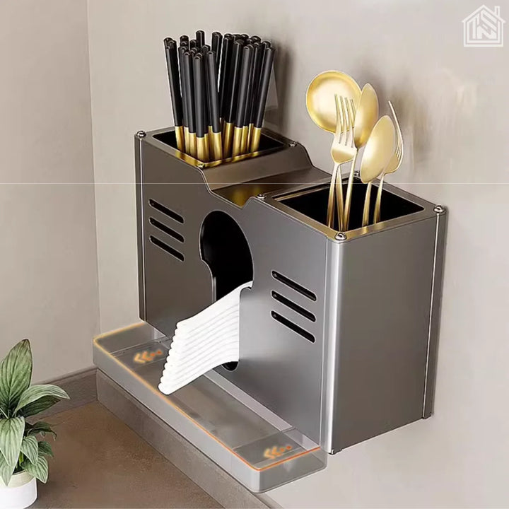 organizador para cozinha suspensa com porta talheres e papel