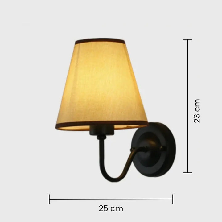 dimensões-luminária-de-parede-cúpula-bege-com-suporte-preto-fundo-branco