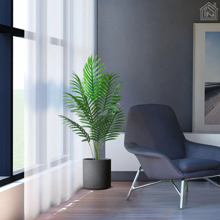 planta-artificial-para-sala-palmeira-vista-frontal-decoração